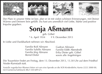 Traueranzeige von Sonja Aßmann von Echo-Zeitungen (Gesamtausgabe)