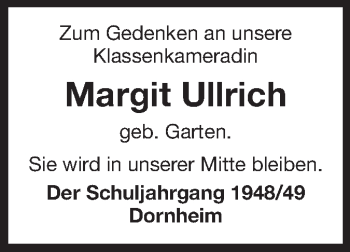 Traueranzeige von Margit Ullrich von Rüsselsheimer Echo, Groß-Gerauer-Echo, Ried Echo