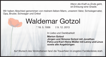 Traueranzeige von Waldemar Gotzol von Echo-Zeitungen (Gesamtausgabe)
