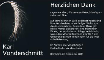 Traueranzeige von Karl Vonderschmitt von Echo-Zeitungen (Gesamtausgabe)