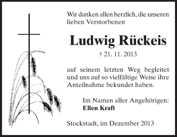 Traueranzeige von Ludwig Rückeis von Echo-Zeitungen (Gesamtausgabe)
