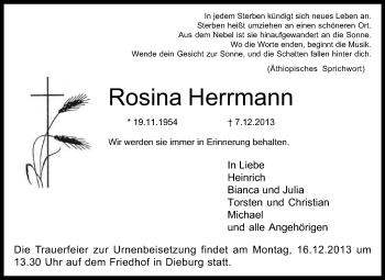 Traueranzeige von Rosina Herrmann von Echo-Zeitungen (Gesamtausgabe)