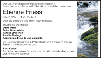 Traueranzeige von Etienne Friess von Echo-Zeitungen (Gesamtausgabe)