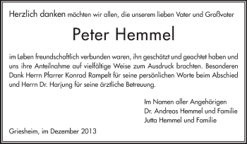 Traueranzeige von Peter Hemmel von Echo-Zeitungen (Gesamtausgabe)