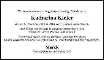 Traueranzeige von Katharina Kiefer von Echo-Zeitungen (Gesamtausgabe)