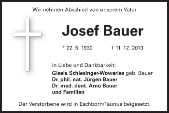 Traueranzeige von Josef Bauer von Starkenburger Echo