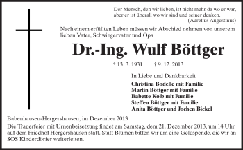 Traueranzeige von Wulf Böttger von Echo-Zeitungen (Gesamtausgabe)