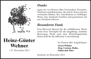 Traueranzeige von Heinz-Günter Wehner von Echo-Zeitungen (Gesamtausgabe)