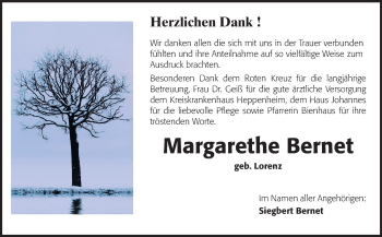 Traueranzeige von Margarete Bernet von Starkenburger Echo
