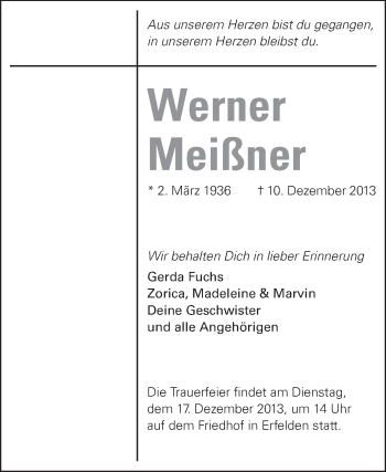 Traueranzeige von Werner Meißner von Rüsselsheimer Echo, Groß-Gerauer-Echo, Ried Echo