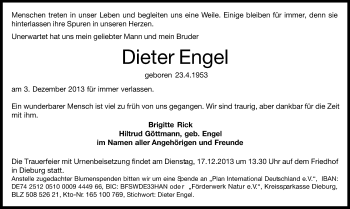 Traueranzeige von Dieter Engel von Echo-Zeitungen (Gesamtausgabe)