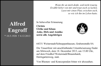 Traueranzeige von Alfred Engroff von Echo-Zeitungen (Gesamtausgabe)