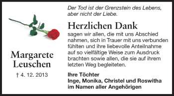Traueranzeige von Margarete Leuschen von Echo-Zeitungen (Gesamtausgabe)