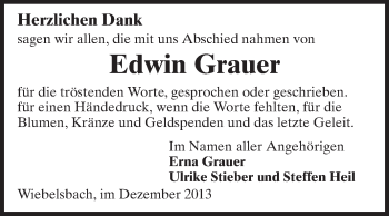 Traueranzeige von Edwin Grauer von Echo-Zeitungen (Gesamtausgabe)
