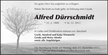 Traueranzeige von Alfred Dürrschmidt von Echo-Zeitungen (Gesamtausgabe)