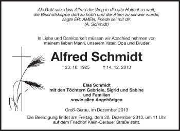 Traueranzeige von Alfred Schmidt von Rüsselsheimer Echo, Groß-Gerauer-Echo, Ried Echo