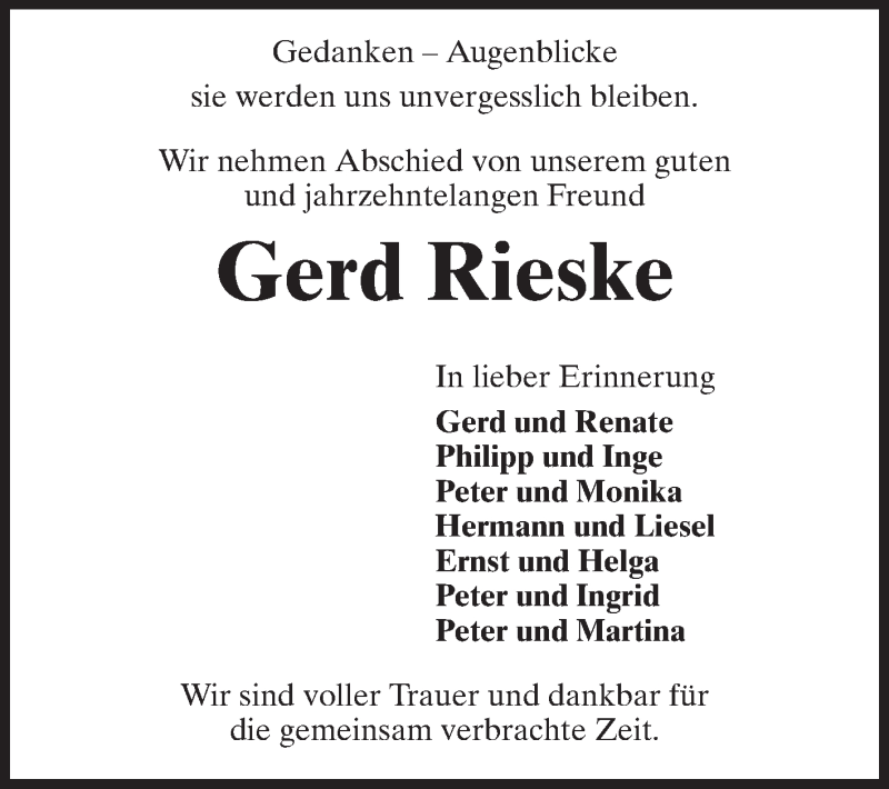  Traueranzeige für Gerd Rieske vom 18.12.2013 aus Echo-Zeitungen (Gesamtausgabe)
