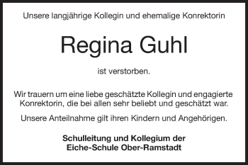 Traueranzeige von Regina Guhl von Echo-Zeitungen (Gesamtausgabe)