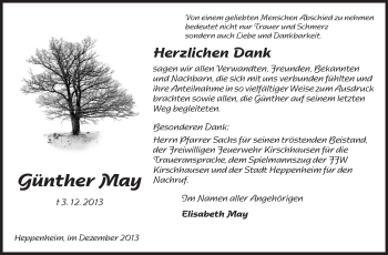 Traueranzeige von Günther May von Starkenburger Echo, Bergsträßer Anzeiger