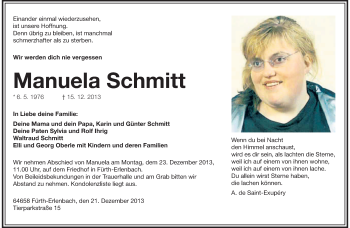 Traueranzeige von Manuela Schmitt von Starkenburger Echo