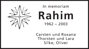 Traueranzeige von Rahim  von Echo-Zeitungen (Gesamtausgabe)