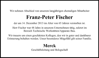 Traueranzeige von Franz-Peter Fischer von Echo-Zeitungen (Gesamtausgabe)