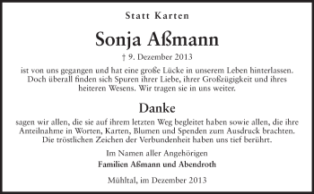 Traueranzeige von Sonja Aßmann von Echo-Zeitungen (Gesamtausgabe)