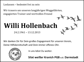 Traueranzeige von Willi Hollenbach von Echo-Zeitungen (Gesamtausgabe)