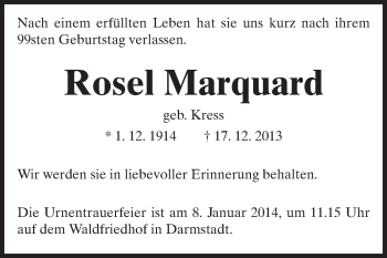 Traueranzeige von Rosel Marquard von Echo-Zeitungen (Gesamtausgabe)