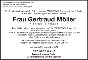 Traueranzeige von Gertraud Möller von Echo-Zeitungen (Gesamtausgabe)