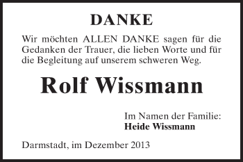 Traueranzeige von Rolf Wissmann von Echo-Zeitungen (Gesamtausgabe)