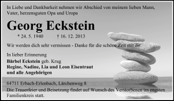 Traueranzeige von Georg Eckstein von Odenwälder Echo