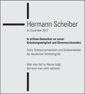 Traueranzeige von Hermann Scheiber von Rüsselsheimer Echo, Groß-Gerauer-Echo, Ried Echo