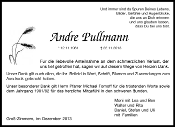 Traueranzeige von Andre Pullmann von Echo-Zeitungen (Gesamtausgabe)