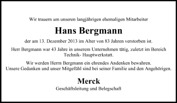 Traueranzeige von Hans Bergmann von Echo-Zeitungen (Gesamtausgabe)