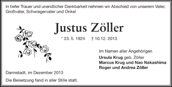 Traueranzeige von Justus Zöller von Echo-Zeitungen (Gesamtausgabe)