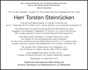 Traueranzeige von Torsten Steinrücken von Rüsselsheimer Echo, Groß-Gerauer-Echo, Ried Echo