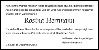 Traueranzeige von Rosina Herrmann von Echo-Zeitungen (Gesamtausgabe)