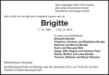 Traueranzeige von Brigitte  von Echo-Zeitungen (Gesamtausgabe)