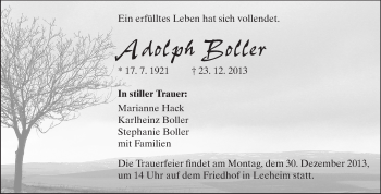 Traueranzeige von Adolph Boller von Rüsselsheimer Echo, Groß-Gerauer-Echo, Ried Echo
