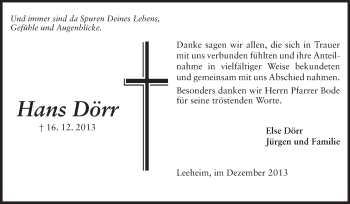 Traueranzeige von Hans Dörr von Rüsselsheimer Echo, Groß-Gerauer-Echo, Ried Echo