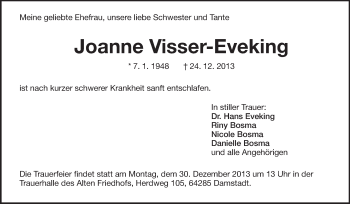 Traueranzeige von Joanne Visser-Eveking von Echo-Zeitungen (Gesamtausgabe)