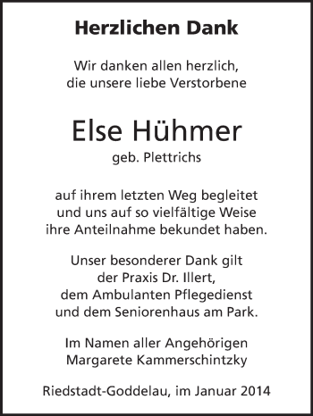 Traueranzeige von Else Hühmer von Rüsselsheimer Echo, Groß-Gerauer-Echo, Ried Echo