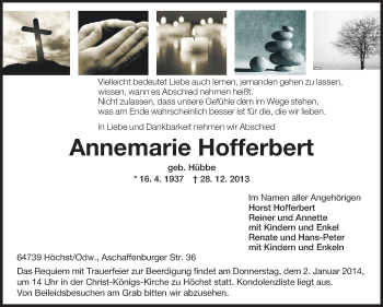 Traueranzeige von Annemarie Hofferbert von Odenwälder Echo