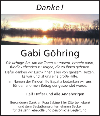 Traueranzeige von Gabi Göhring von Echo-Zeitungen (Gesamtausgabe)