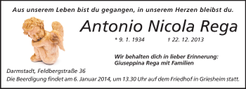 Traueranzeige von Antonio Nicola Rega von Echo-Zeitungen (Gesamtausgabe)
