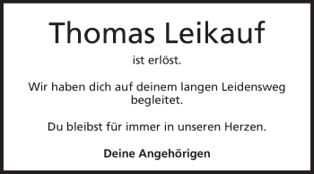 Traueranzeige von Thomas Leikauf von Rüsselsheimer Echo, Groß-Gerauer-Echo, Ried Echo
