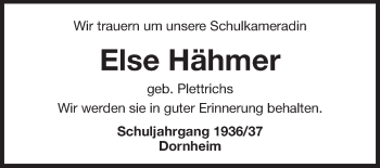 Traueranzeige von Else Hähmer von Rüsselsheimer Echo, Groß-Gerauer-Echo, Ried Echo