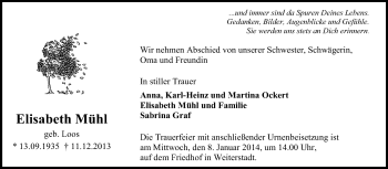 Traueranzeige von Elisabeth Mühl von Echo-Zeitungen (Gesamtausgabe)