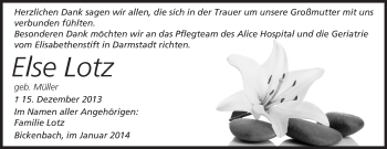 Traueranzeige von Else Lotz von Echo-Zeitungen (Gesamtausgabe)